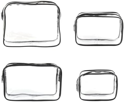 YUNYU 4er Set Transparente Kulturtaschen | wasserdichte PVC-Kosmetiktaschen (15-24cm) für Handgepäck | Flugzeug-Gadgets-Organizer mit Reißverschluss für Damen & Herren