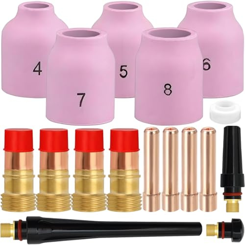 EATBALE Aluminiumoxid-Düsen(#4–#8) Kurze Gaslinse Spannzangen Rückkappe 17GLG20 Dichtung für Wig-Schweißbrenner Zubehörsatz für DB SR WP 17 18 26 Schweißbrenner Spannfutter Keramikdeckel Ersatzteile