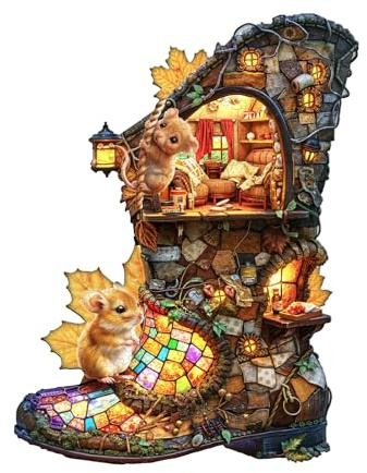 KaayeeWood Wooden Jigsaw Puzzles-130 Pieces Boot Hut Unique Shape Wooden Puzzles for Adults, Challenge Wood Puzzles with Wood Box, Birthday Gifts for Family Friend(11.4 * 8.7in)
