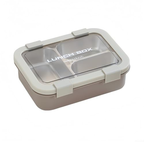 Lonchera portátil de acero inoxidable de 3 compartimentos con tapa a prueba de fugas y bandeja extraíble, diseñada para comidas organizadas y frescas (marrón)