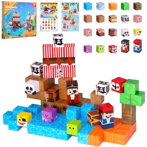 GSrenyu 100 Pieces Magnetic Blocks, Magnetic Build Pirate Ship Toys