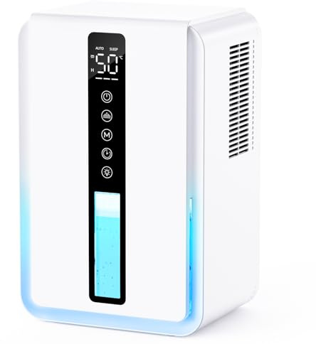 Deumidificatore Casa con 2450ml, Deumidificatore Casa Muffa Controllo Umidità & Modalità Sonno & 3 Velocità, Timer 6 a 48 Ore, Antimuffa con Comando Touch e Luci RGB, Spegnimento & Sbrinamento Auto