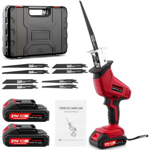 Säbelsäge Akku 21V,Reciprosäge mit 2 x 2.0Ah Akku,Variabler Drehzahl von 0-4000 RPM,8 Werkzeug -freie Installation Säbelsägeblätter, Akku-Universalsäge Li-Ion Power