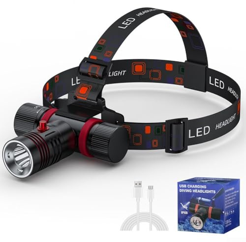 Faro subacqueo IPX8 Impermeabile Subacquea LED Luce 2000mAh Ricaricabile Tipo-C Carica Angolo regolabile 45 Gradi con SOS Modalità Strobe per Snorkeling notturno Per Grotta