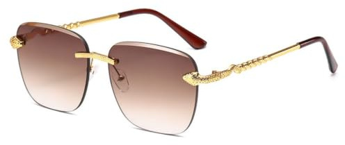 MUTYNE Gafas de sol sin montura para hombre y mujer, con montura de metal dorado y patillas con textura de serpiente. Gafas modernas y elegantes para uso diario al aire libre.