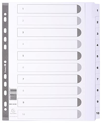Exacompta MWD1-10Z 25er Pack Karton-Register 1-10 für DIN A4 aus Karton 10-teilig volle Höhe 21 x 29,7 cm weiß, verstärkte Taben mit Indexseite Trennblätter Trennstreifen Ordner-Register