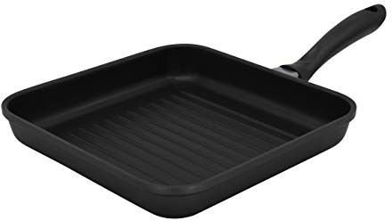 Krüger Aluguss Steakpfanne Leipzig 28 x 28 cm | Grillpfanne mit Rillenboden | Antihaft-Versiegelung | Backofenfest bis 160°C | Für Gas, Elektro & Ceran | Ideal für Steak, Grillgemüse & scharfes Anbraten