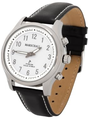 Marschall Deutsch sprechende Damen Armbanduhr I Mit Solarpanel I 1148wl I Funkarmbanduhr I Für Blinde, Senioren und Demenzkranke I Datum- und Zeitansage I Lederarmband