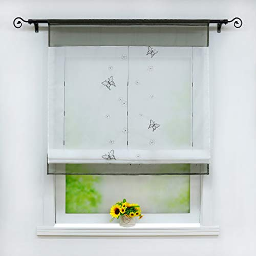 Joyswahl Voile Raffrollo mit Tunnelzug Transparente Bändchenrollo mit Schmetterling-Stickerei »Linde« Schals Fenster Gardine BxH 60x120cm Grau 1 Stück