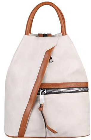 OBC Damen Rucksack Tasche Schultertasche Leder Optik Daypack Backpack Handtasche Tagesrucksack Cityrucksack Beige-Braun