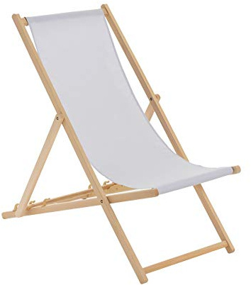 Harbour Housewares Folding Wooden Deck Chairs – Light Grey – Pack of 1 – Adults Traditional Foldable Reclining Outdoor Canvas Sun Lounger Chair Seat for Garden Patio, Beach, Camping