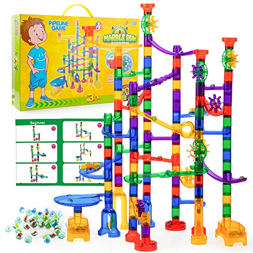 JOYIN 170 Stück Mehrfarbige Murmelbahn Marble Run Set mit 120 Kunststoffteile 50 Glasmurmeln, Bausteine, Kugelbahn Lernspielzeug, Bausteinspielzeug, Konstruktionspielzeug für Kinder