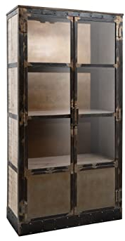 MASSIVMOEBEL24.DE | Heavy Industry Vitrine aus Massivholz #243 aus Mangoholz - braun, lackiert mit 4 Fächern 92x40x185 cm Schrank Glasvitrine Hochschrank