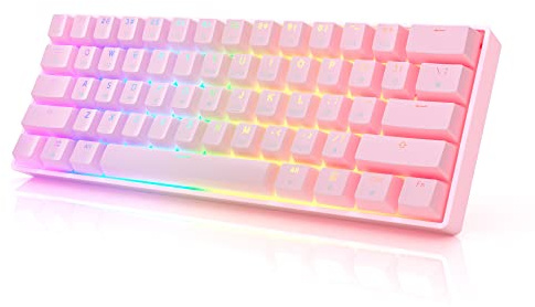 HK Gaming GK61 mechanische 60 Prozent Tastatur | 61 programmierbare Tasten mit RGB Beleuchtung | Kompatibel mit Windows PC & Mac | QWERTY Layout | Hotswap Gateron Optical Blue Switches | Pink