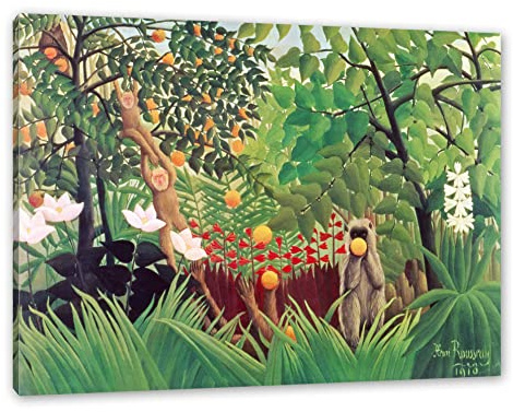 Pixxprint Henri Rousseau - Exotische Landschaft, Größe: 100x70cm, Leinwandbild, fertig gespannt, Wandbild, Dekoration, Kunstdruck, kein Poster