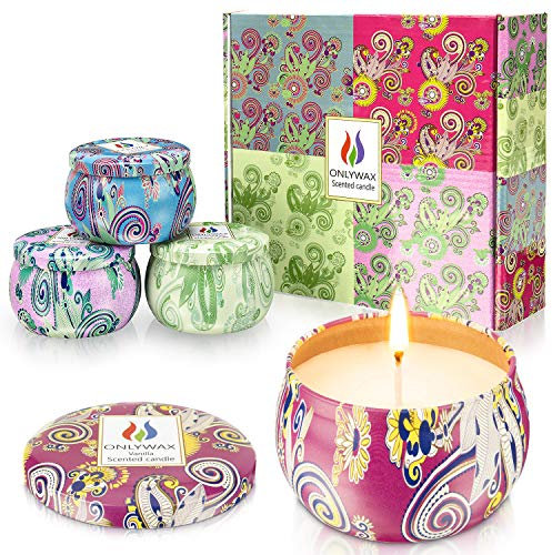 Onlywax 4 x 125 Grams Scented Candles, Soy Wax Aromatherapy Candle Gift Set for Women, Rose, Lavender, Vanilla, Lemongrass