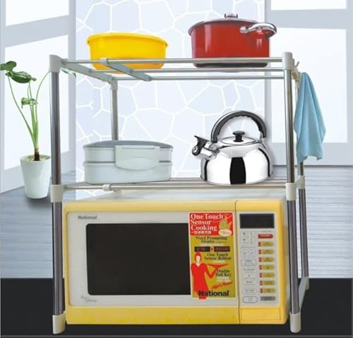 HUOLE étagère de Four à Micro-Ondes en Acier Inoxydable étagère 2 Couches pour Salle de Bain Cuisine Four à Micro-Ondes Rangement Organisateur Armoire Blanc