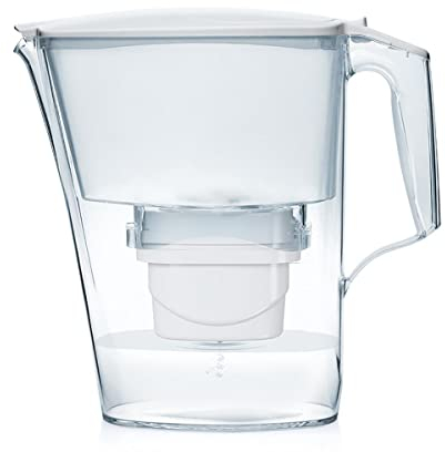 Aqua Optima Liscia Carafe Filtrante et 1 Cartouche Filtrante Evolve+ 30 Jours, Capacité 2,5 litres, Pour la Réduction des Microplastiques, du Chlore, du Calcaire et des Impuretés, Blanc