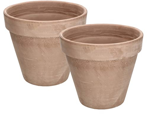 Kotarbau® Set di 2 vasi in terracotta con bordo 19 cm, per interni ed esterni, vaso per piante, per balcone o giardino, ceramica non smaltata, rustica, beige