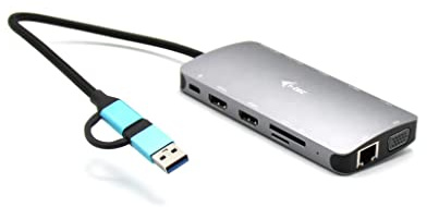 I-TEC USB-C Metal Nano Dock 2xHDMI 1xVGA 1xSD Cardreader 1xmicroSD Cardreader 1xGLAN 3xUSB 2.0 1xUSB 3.2 1xUSB-C3.2Data 1xUSB-C PD
