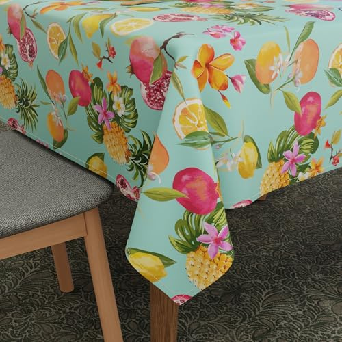 Encasa XO Tischdecke Abwaschbar, Polyester 140x180 cm Green | Rechteckig | 4 to 6 Seater | Wasserabweisend & Rutschfest | Twill Polyester | Maschinenwaschbar