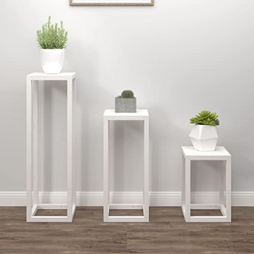 homiuse 3-tlg. Pflanzenständer-Set Weiß BlumenstäNder Pflanzenregal Blumenregal BlumenstäNder Holz Blumenhocker Holz Pflanzentreppe Plant Stand Pflanzenregal Indoor Massivholz Kiefer 34x34x110 cm