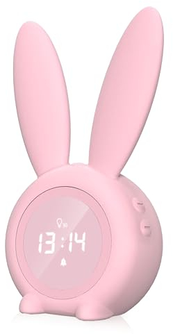 mizikuu Wecker Digital Kinder, Kinderwecker Mädchen Rabbit Cute Hase Lichtwecker Nachtlicht Kinder Creative Nachttischlampe Snooze-Funktion, Wake Up ZeitgesteuertesNachtlicht für Mädchen Jungen, Rosa