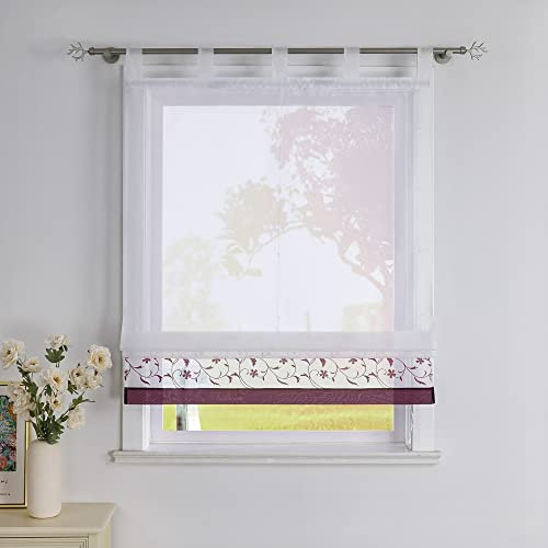 SCHOAL Raffrollo mit Schlaufen Voile Transparente Raffgardine Schlaufenrollo Küche Gardinen Weiß im Landhausstil Wohnzimmer Kinderzimmer 1 Stück BxH 140x150cm Violett