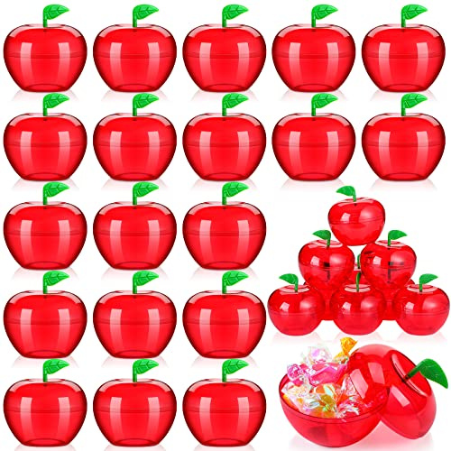 Lallisa 100 Pcs Plastic Apple Container Party Favor Gifts Plastic Apple Shaped Candy Jar Box Thank You Teacher Gift for Appreciation Birthday Graduation Teacher Day Party Favor