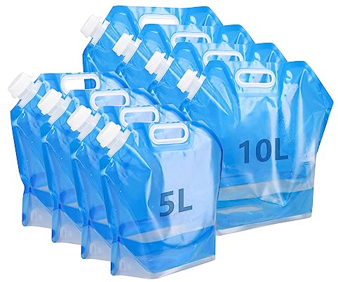 8 Stück Wasserkanister Faltbarer 10L x 4 Wasserkanister 5L x 4 Flexibler Wasserkanister mit Dichtem Deckel und Tragegriff, Bpa-Frei Wiederverwendbare Trinkwasserkanister für Camping, Wanderungen