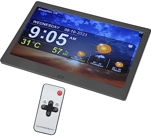 Orologio a 10 pollici della data del giorno per gli anziani, sveglia digitale di previsione del tempo del desktop di WIFI, orologio di calendario di Digital di Dimmable automatico (Spina UE)