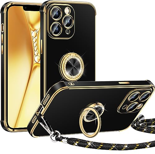 Miss Arts für iPhone 11 Pro Max Hülle mit Band, Ring Ständer Handyhülle Frauen Mädchen Dünn Stoßfeste Schutzhülle für iPhone 11 Pro Max Case Schwarz