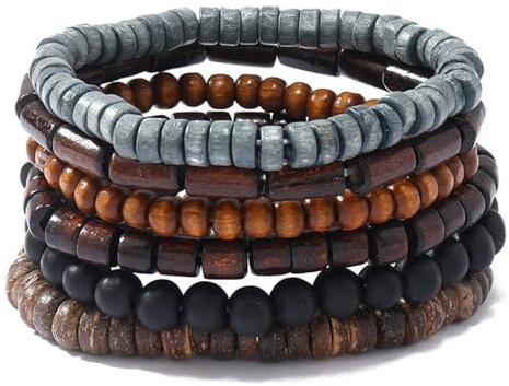 JAVMOO Pärlarmband, medium, träarmband-6 st