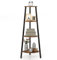 COSTWAY Libreria angolare a 4 ripiani, scaffale scala, scaffalatura per piante, per soggiorno, camera da letto, design industriale, marrone rustico