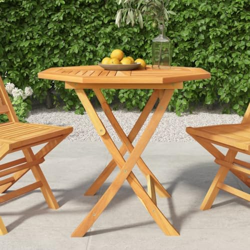 AUVYI Mesa plegable de jardín de 85 x 85 x 76 cm, madera maciza de teca, color marrón, mesa de camping, mesa de cocina, mesa de cerveza, mesa de póquer, mesa multifunción, mesa auxiliar, pequeña