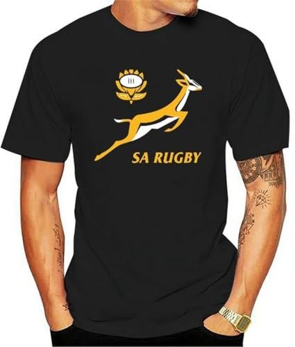 Men Short Sleeve Tshirt Springbok Rugby South Africa T Shirt Black L Black XXL