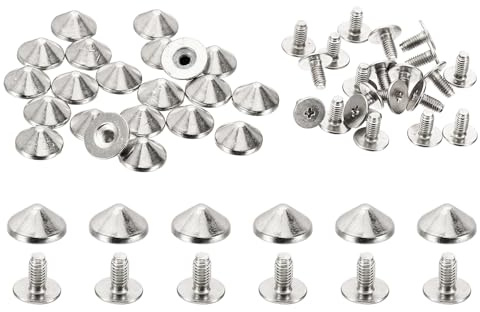 PATIKIL 10mm Nieten für Kleidung, 20 Sets Nieten und Spikes Leder Nieten Kegel Spikes Metall Schraubnieten für Kleidung, Lederhandwerk, Stoff Schuhe, 4,7x10mm, Silberton