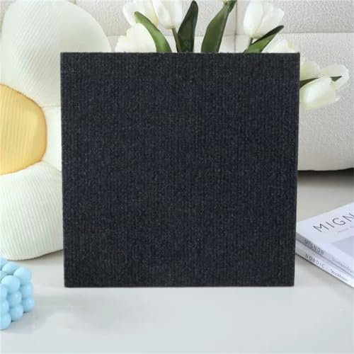 Hiseng Carpet Tiles Self Adhesive 30x30cm, Carpet Floor Tiles Hardwearing Carpet Tiles Rugs Easy to Peel and Stick Flooring Covering for Office Living Room Bedroom (10 Pieces,Black Grey)