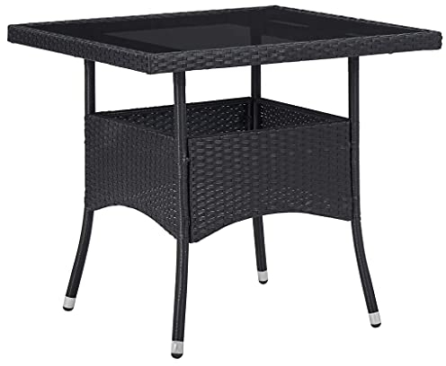 Willood Garten-Esstisch Schwarz Poly Rattan und Glas