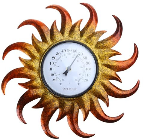 WYLZLKX Medidor de temperatura decorativo de pared para interiores y exteriores, para el hogar, jardín, termómetro amarillo interior y rojo exterior