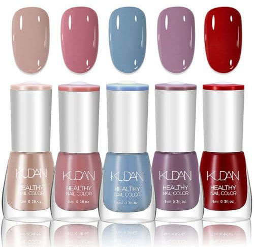 KAYZON Pastel Nail Polish Set, 5pcs Nude Pink Blue Purple Green Red Nail Varnish Kit, Quick Drying & Long-lasting Gel Nail Art DIY Manicure Home, No Lamp Cure
