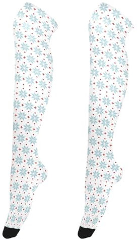 VFSAfiwaf Blaue und weiße Weihnachtsschneeflocken Overknee-Strumpfhosen für Damen, legere modische Beinstulpen für Arbeit, Overknees-Socken für Cosplay, 1 Paar, Siehe Abbildung, Einheitsgröße