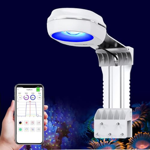 PopBloom Meerwasser Led Beleuchtung, 60W Salzwasser Aquarium Led Light, Volles Spektrum App-Steuerung Aquarium Licht Led Reef Salzwasser mit Arm-Kit, für 50cm Korallen Marine Tank