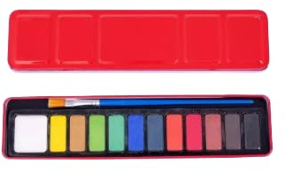 TRTO Artist Watercolor Paint Set - 12 Color Blocks and Pans with Paintbrush in Metal Tin
