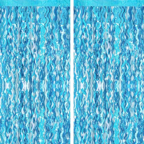 G2PLUS Eisblau Lametta Vorhang Welle: Metallic Glitzer Vorhang, Ideal Geburtstag Dekoration für Frozen, Ozean Themen Party, Perfekt als Foto Hintergrund, 2er Set