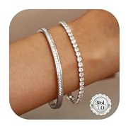CASSIECA 2 stycken damarmband guld silver tennisarmband med 5A Sparkle Zirkon justerbar födelsedagspresent dam flicka, Kubisk zirkon