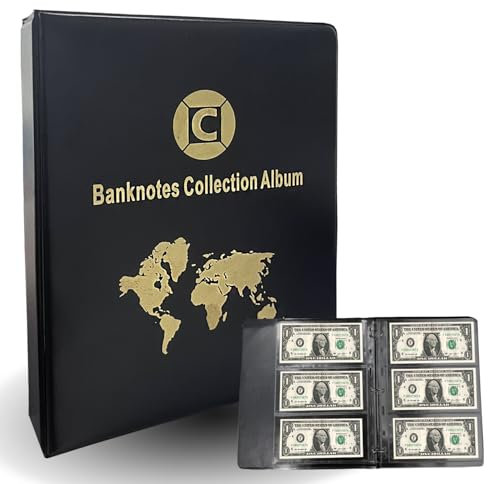 Album per monete di carta, 60 tasche, 29 x 24 cm, in pelle PU, per raccogliere monete, banconote, timbri per biglietti da concerto, colore nero