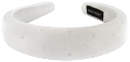 axy Gepolsterter Haarreif aus Samt mit Strasssteinen Damen Stirnband Haarschmuck Haarreifen Hairband HRK10A (Weiss, breit)