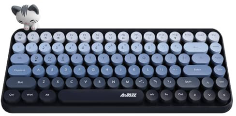 Hoopond X AJAZZ 308i Teclado inalámbrico Bluetooth, mini y compacto de 84 teclas con diseño de gato magnético, teclas redondas retro de ABS, panel mate, ergonómico para PC y portátiles-Azul