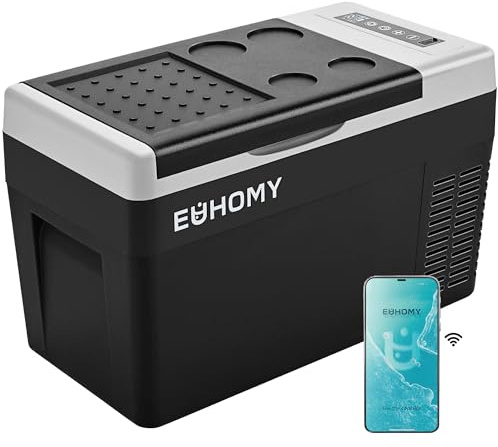 EUHOMY 12 volt kylskåp, 26 QT (25 L) kompressor elektrisk kylare APP-kontroll, bilkylskåp --15,6°F~44 °F, bärbart kylskåp 12/24 V DC 110-240 V AC, bärbar frys för camping, resor, båt